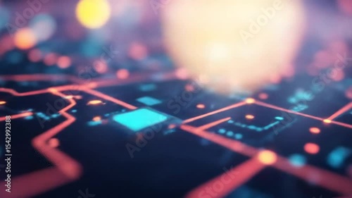 Futuristic digital technology background with glowing neon lights, data circuits. Modern AI concept for innovative high tech design. 4k video