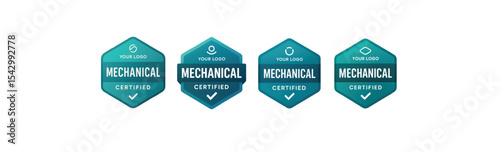Mechanical Certified Vector Badges Pack – Modern Hexagon Logos for Engineering and Technical Labels