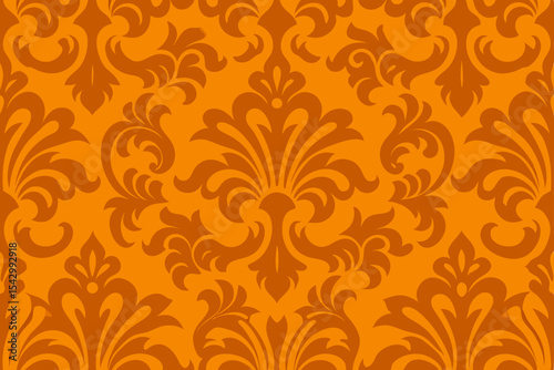 Elegant Damask Pattern Orange and Brown Floral Design, Seamless Texture