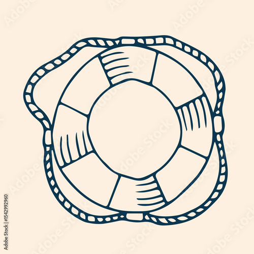 Illustrated collection of hand-drawn nautical elements featuring ships, lighthouses, anchors, compasses, sea animals, and maritime tools.