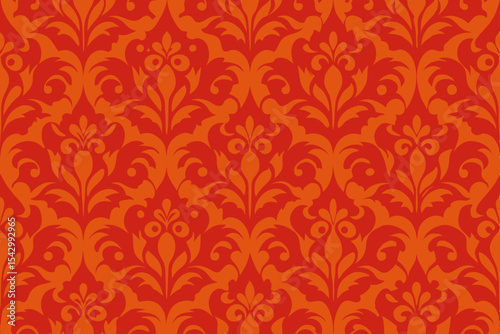 Vibrant Red Damask Pattern Seamless Elegant Design Texture