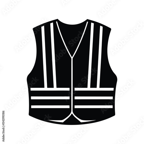 Safety vest silhouette, a black and white icon.
