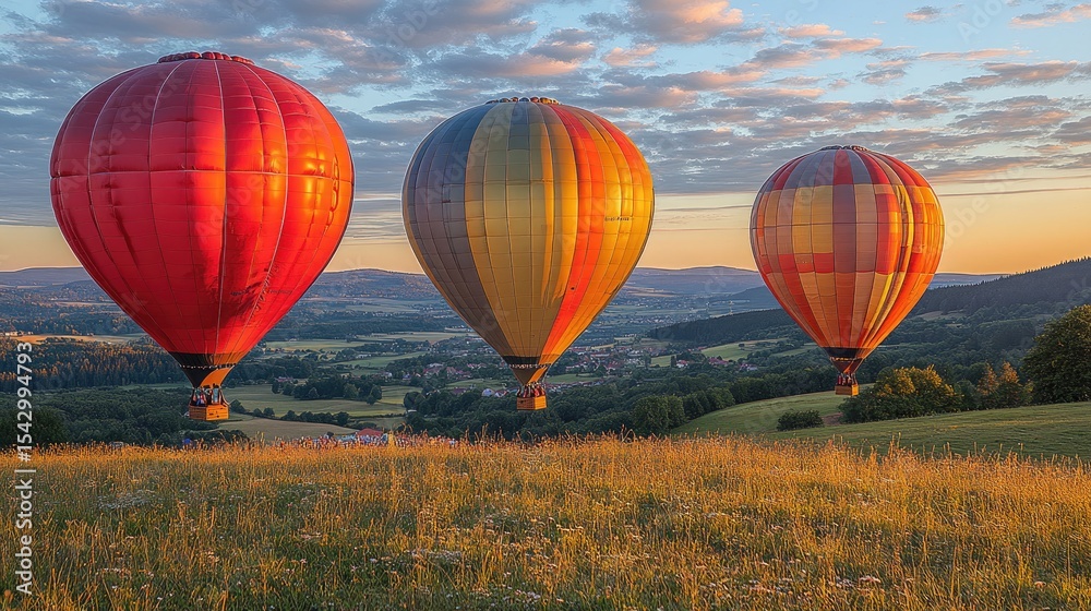 Obraz premium Sunrise Hot Air Balloons Over Countryside