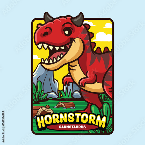Cute Carnotaurus Dinosaur Character Mascot in Vector Cartoon Illustration
