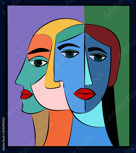 Colorful background, cubism art style,abstracts faces
