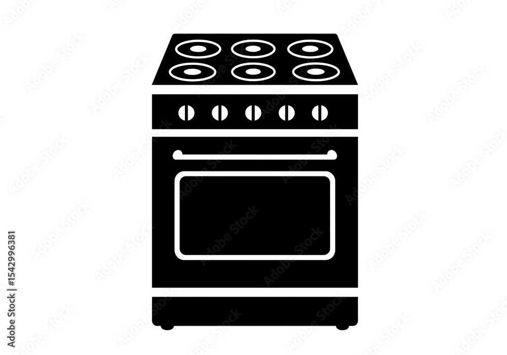 A black and white illustration of a kitchen oven and stovetop appliance isolated on white background A black and white illustration of a kitchen oven and stovetop appliance isolated on white background