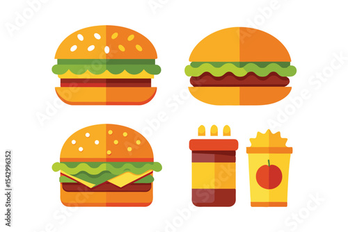 Delicious Burger Icons  Fast Food Restaurant Menu Graphics
