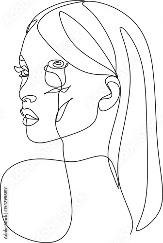 Linear portrait of a woman's face with flowers