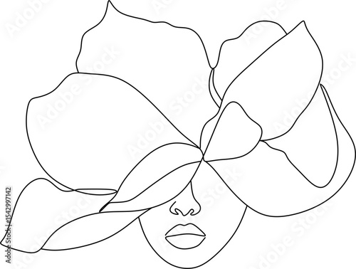 Linear portrait of a woman's face with flowers