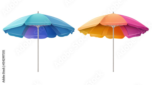 Set of two colorful beach umbrella on white background

