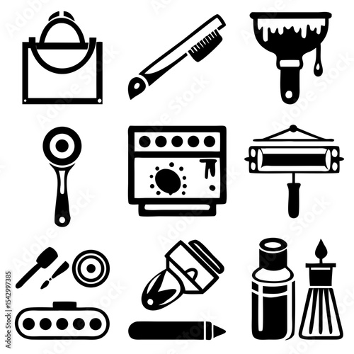 Power tools like a drill circular saw angle grinder and jackhammer shilouette
