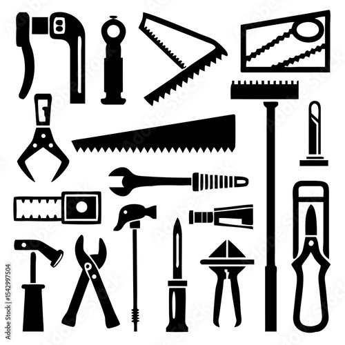 Power tools like a drill circular saw angle grinder and jackhammer shilouette
