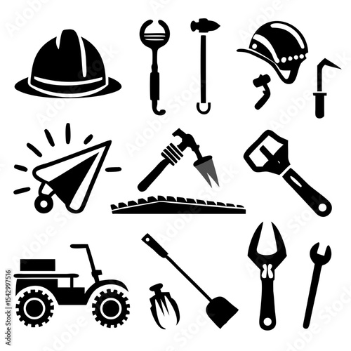 Power tools like a drill circular saw angle grinder and jackhammer shilouette
