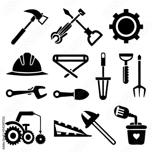 Power tools like a drill circular saw angle grinder and jackhammer shilouette

