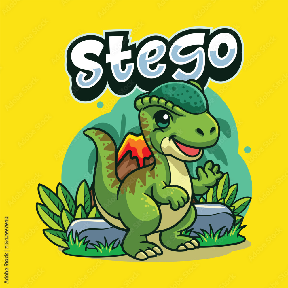 Obraz premium Cute stegoceras Dinosaur Character Mascot in Vector Cartoon Illustration
