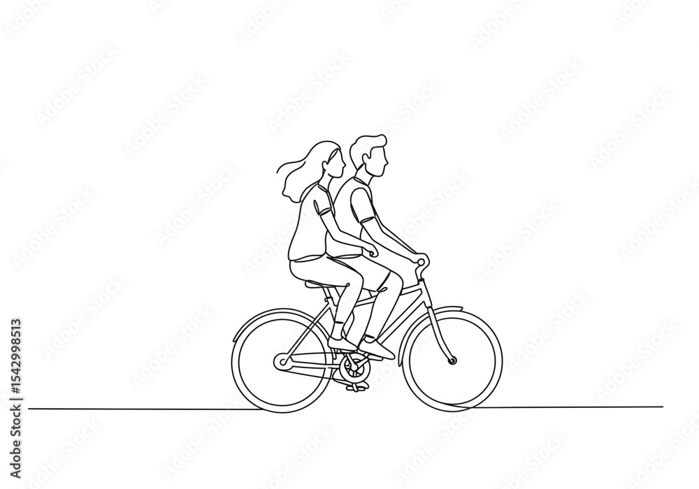 Obraz premium Continuous line drawing of a couple riding a bicycle together on a white background illustration