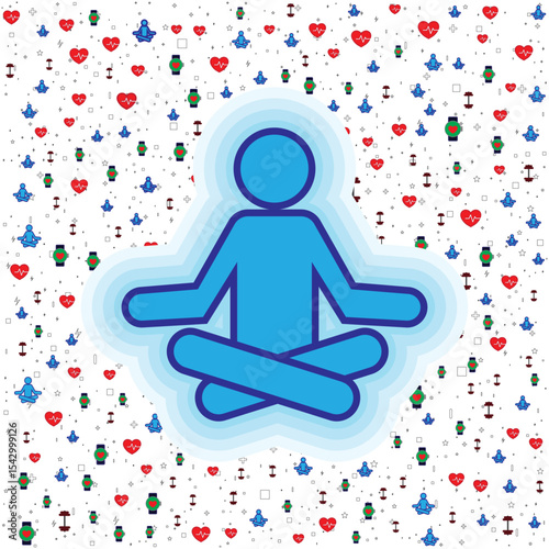 Flat Colorful Meditation Icons Seamless Pattern for Wellness Background