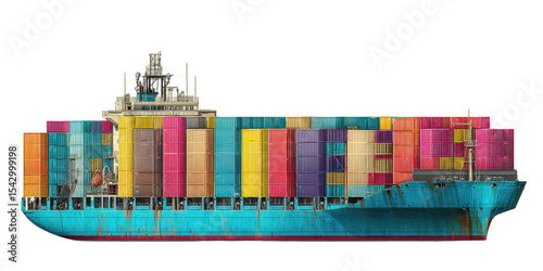 Colorful Cargo Ship at Sea