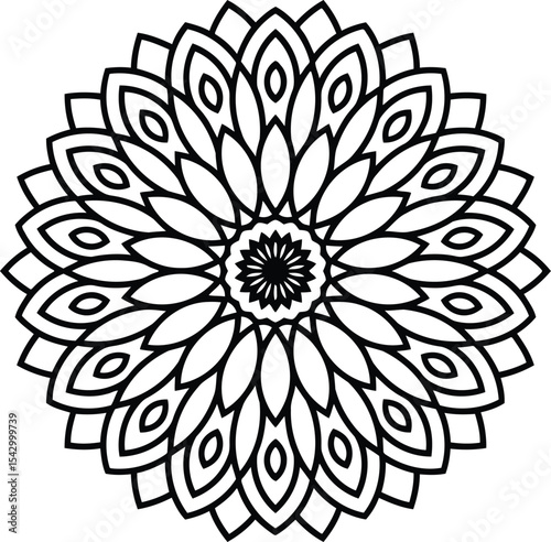 Intricate mandala design offering a sense of calm and focused mindfulness radiating from a central point with a clean