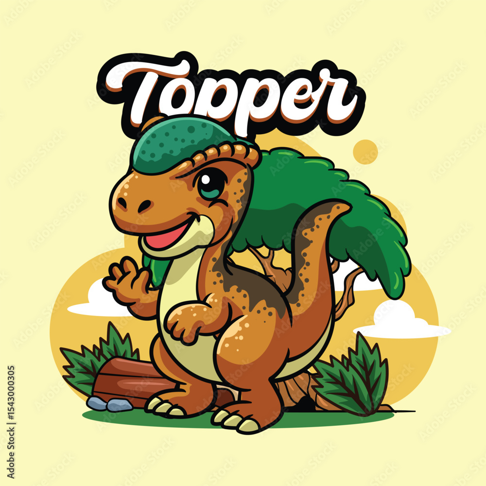 Fototapeta premium Cute stegoceras Dinosaur Character Mascot in Vector Cartoon Illustration