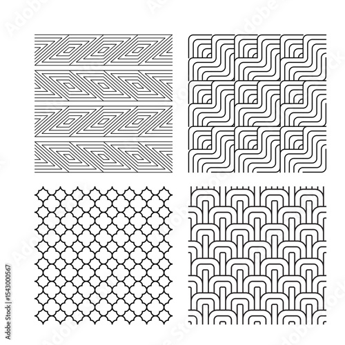 Collection of seamless ornamental vector patterns and swatches. Black geometric oriental backgrounds.