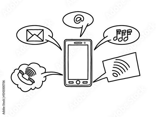 PrintMobile phone communication icons vector. Hand drawn smartphone connectivity doodle