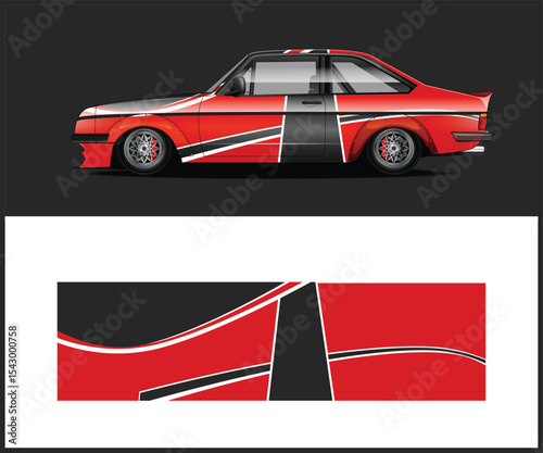 Red and Black Race Car Design Template with Vinyl Wrap