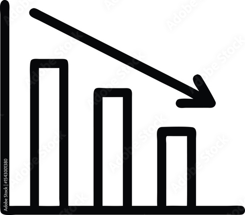 Declining Bar Chart Icon with Down Arrow – Business Loss Vector. Financial Crisis Graph .