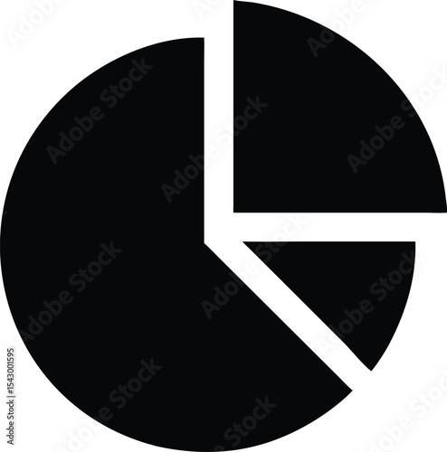Simple Pie Chart Icon – Black and White Data Graph Vector. simple black and white pie chart icon.