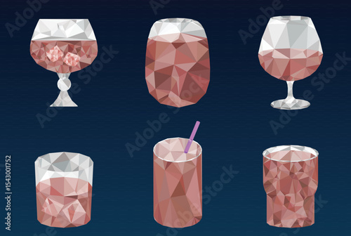 Polygonal Drinks Vector Illustration on Dark Blue Background.
