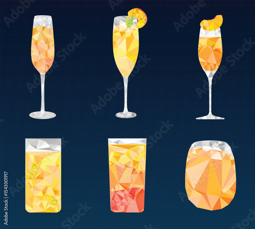 Geometric Cocktail Vector Illustration on Dark Blue Background.