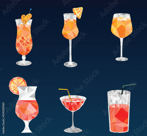 Geometric Cocktails Set, Vector Illustration.