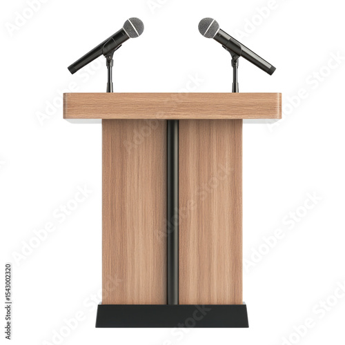 Isolated Wood Podium with Microphones on Transparent Background
