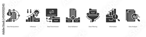 Data Manipulation banner web icon set vector illustration concept with icon of data manipulation, inference, data transmission, data validation, data filtering, information, data analysis