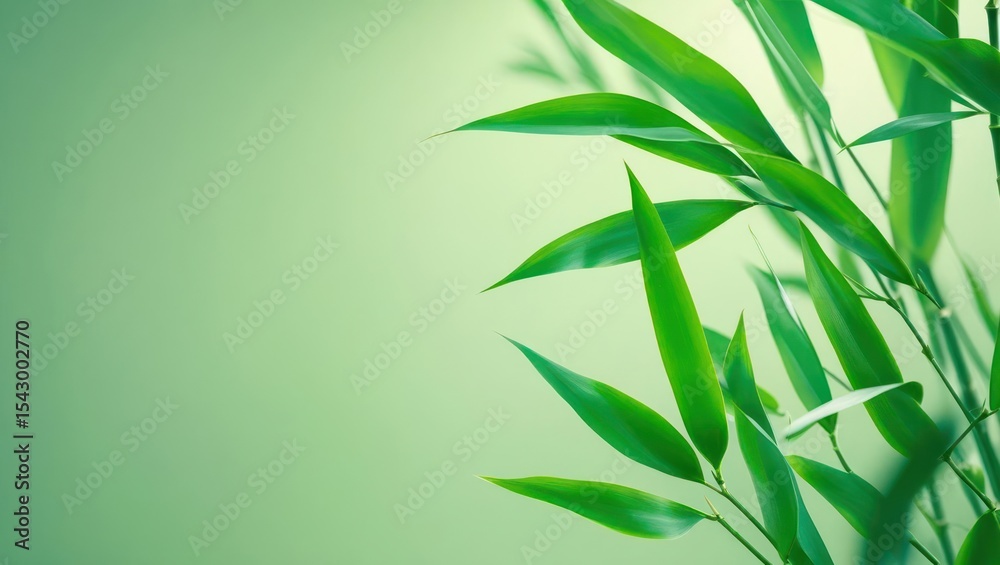 Naklejka premium Close-up view of vibrant green bamboo leaves.
