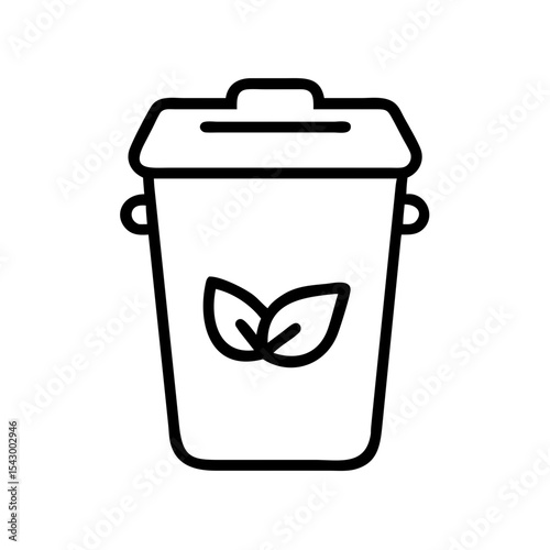 Compost bin icon with two leaves symbol. Simple compost bin illustration shows recycling concept. Eco friendly compost bin design perfect for website or app icon.