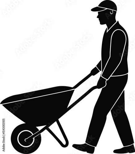 Man pushing wheelbarrow silhouette illustration