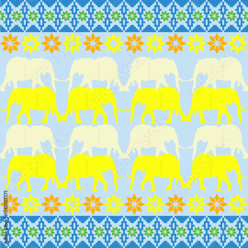 Ethnic seamless pattern with elephants and flowers. Tribal background. Vector illustration. Pixel Pattern. Cross-stitch pattern. Ideas for wallpaper, tiles, pottery, and textiles.