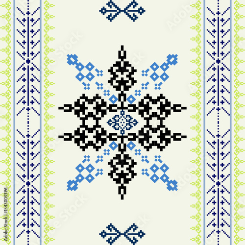 Ukrainian folk embroidery seamless pattern. Vector illustration. Pixel design pattern. Cross-stitch pattern. Ideas for elaborate borders, wallpaper, and textiles.