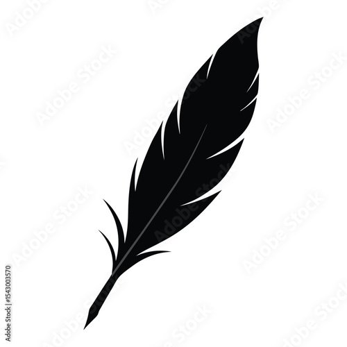 Black silhouette of a feather with a detailed design Vector