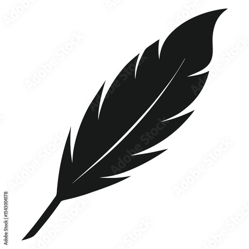 Black silhouette of a feather with a detailed design Vector