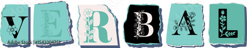 VERBAL Floral Typography of a Concept Word � Elegant Torn Paper Letter Design