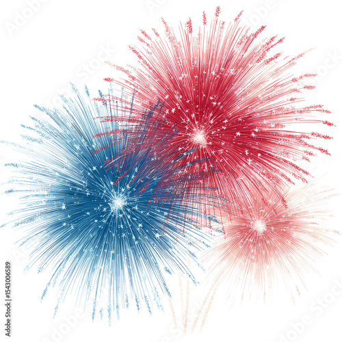 Red And Blue Fireworks Depicting America Isolated on Transparent Background