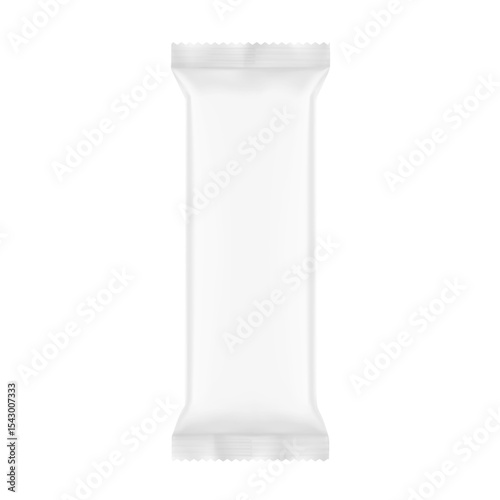 Realistic flow packaging mockup for bars, candies, waffles, snacks. Flat lay view. Vector illustration isolated on white background. Easy to use for presentation your product, idea, design. EPS10.