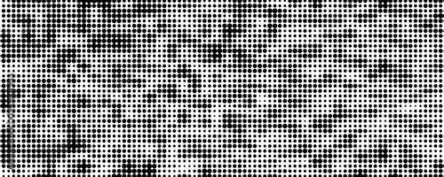 Grunge halftone gradient background. Faded grit noise texture. White and black sand wallpaper. Retro pixelated backdrop. Anime or manga style comic