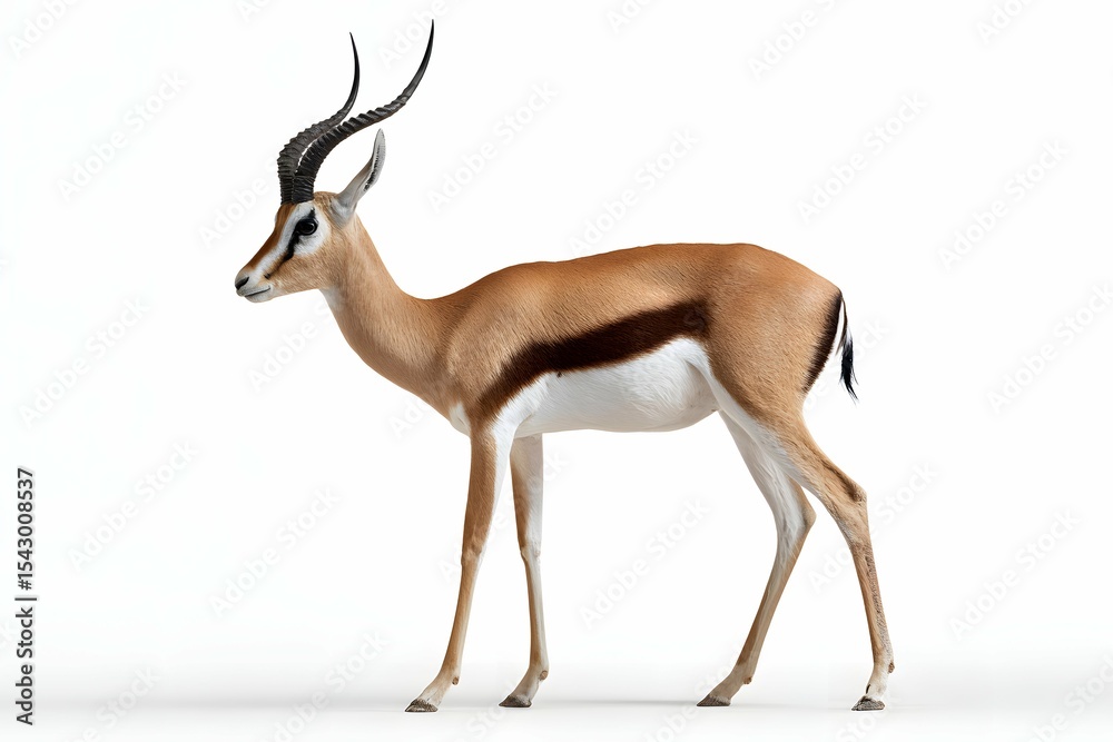Fototapeta premium Elegant gazelle against white background, showcasing sleek form and refined features.