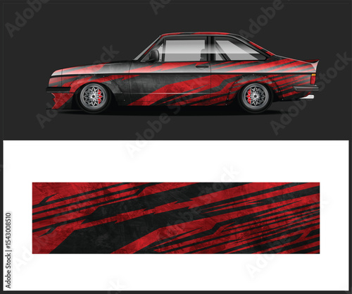 Red and Black Abstract Design Car Wrap for Classic Coupe