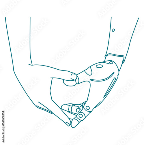 Robot and human hands form heart shape.