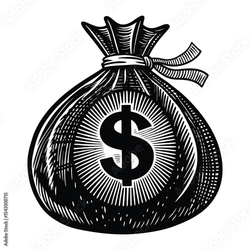 Money Bag with dollar sign on it icon silhouette vector flat illustration design on white background