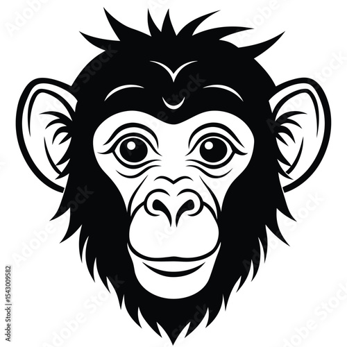 Frontal monkey face shows a cartoon head with its mouth and eyes clearly